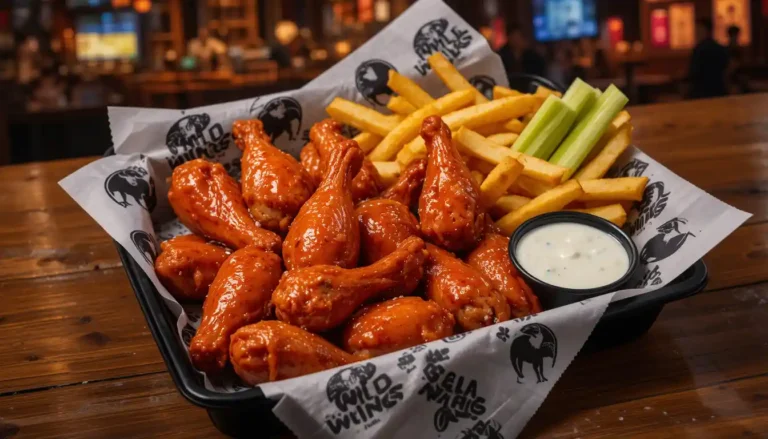 buffalo wild wings 10 boneless wings and fries served with ranch dip and celery on branded tray