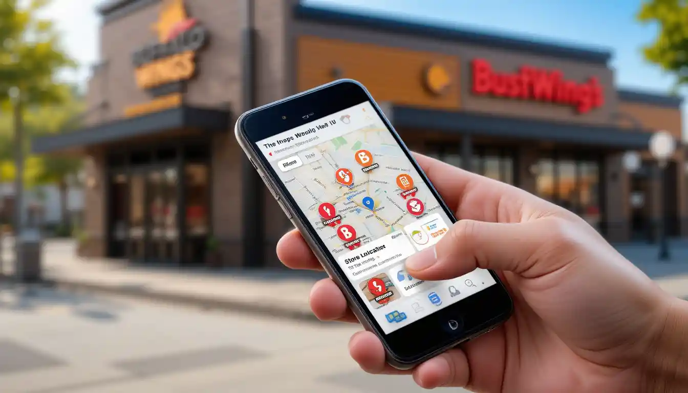 Buffalo Wild Wings Store Locator – Find B-Dubs Near You 1 Buffalo Wild Wings store locator shown on a smartphone screen with nearby locations and map pins in a modern, user-friendly interface.