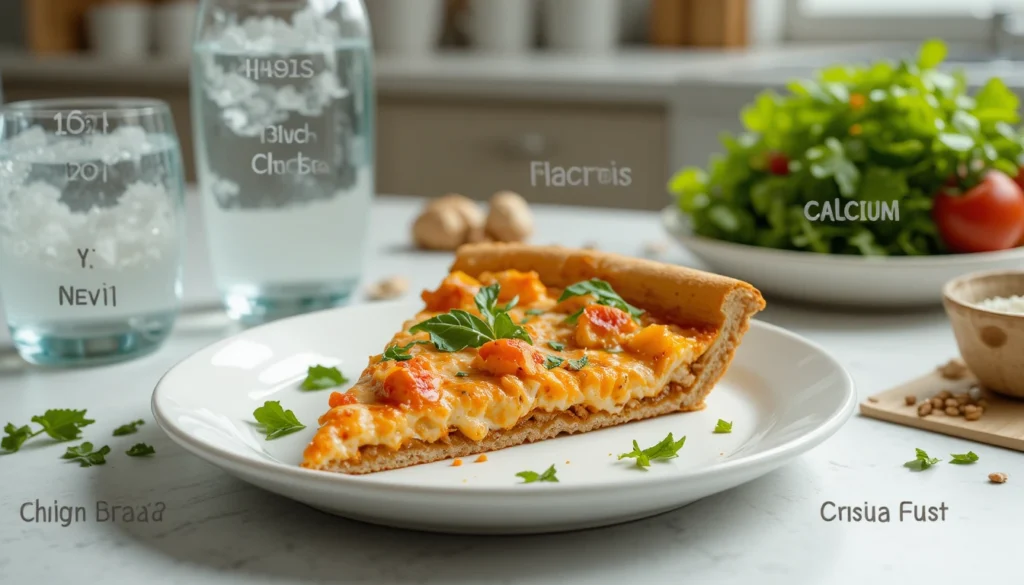 Irresistible Buffalo Chicken Pizza Recipe – Spicy and Cheesy 3 Visual representation of the nutritional benefits of buffalo chicken pizza with protein and calcium sources.