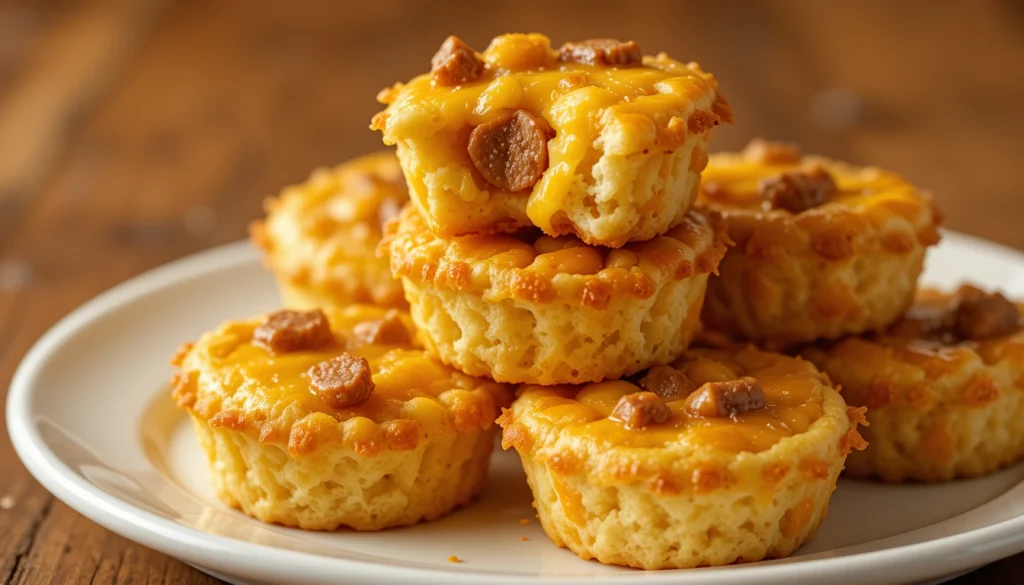 Homemade McGriddle Bites served with visible ingredients like sausage, eggs, and cheese, showing the recipe details.