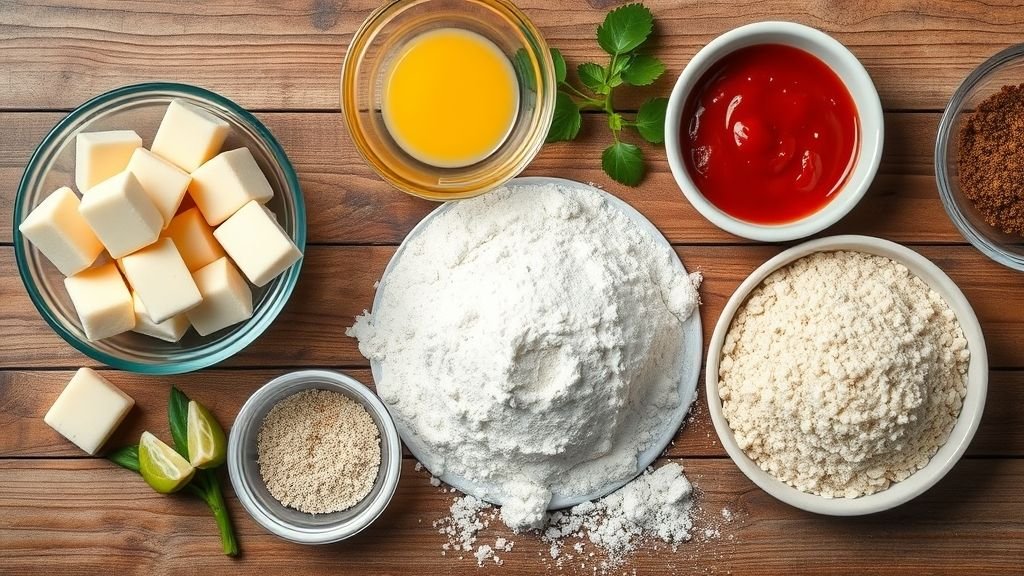 Crispy Homemade Mozzarella Sticks : Cheesy Snack Recipe 2 Fresh ingredients laid out for preparing crispy homemade mozzarella sticks.