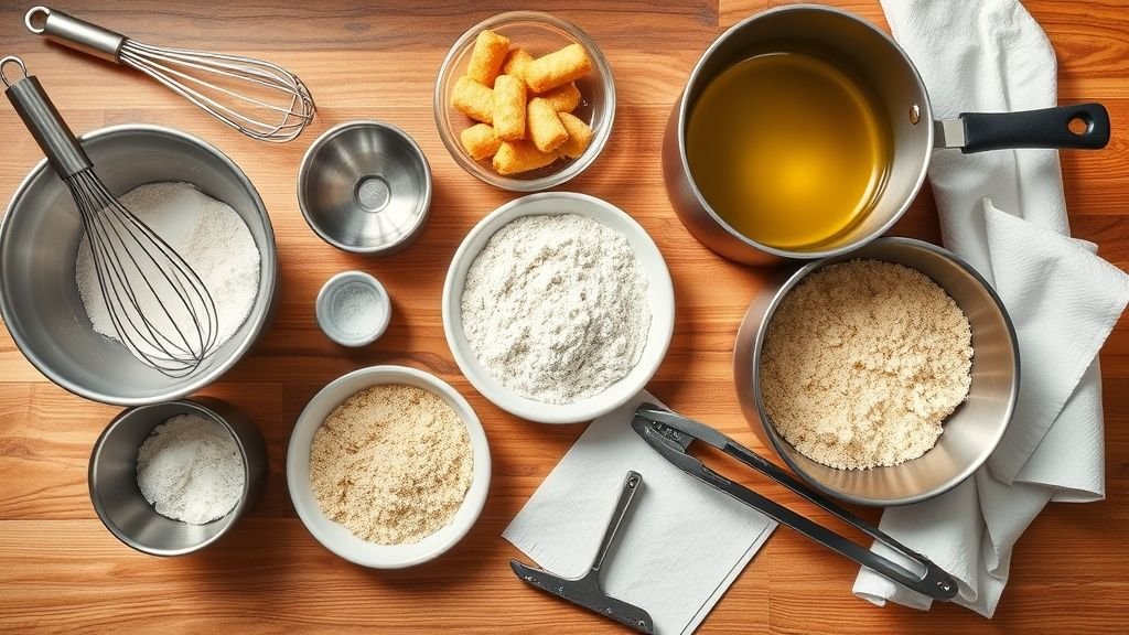 Crispy Homemade Mozzarella Sticks : Cheesy Snack Recipe 4 Essential kitchen tools and utensils used to make crispy homemade mozzarella sticks.