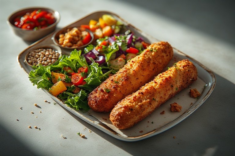 Philly Cheesesteak Breadstick Recipe – The Ultimate Cheesy Snack Twist 4 Balanced meal featuring Philly cheesesteak breadsticks with salad and vegetables, highlighting the dish’s nutritional benefits.